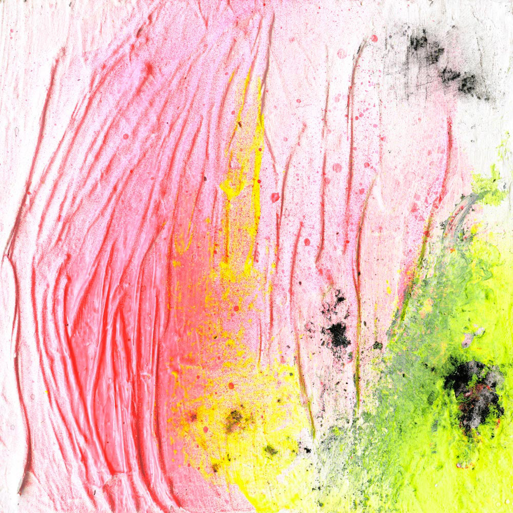 An abstract art piece featuring a blend of pink, yellow, and green with a textured, fluid-like appearance, indicative of a limited edition print on fine art paper.